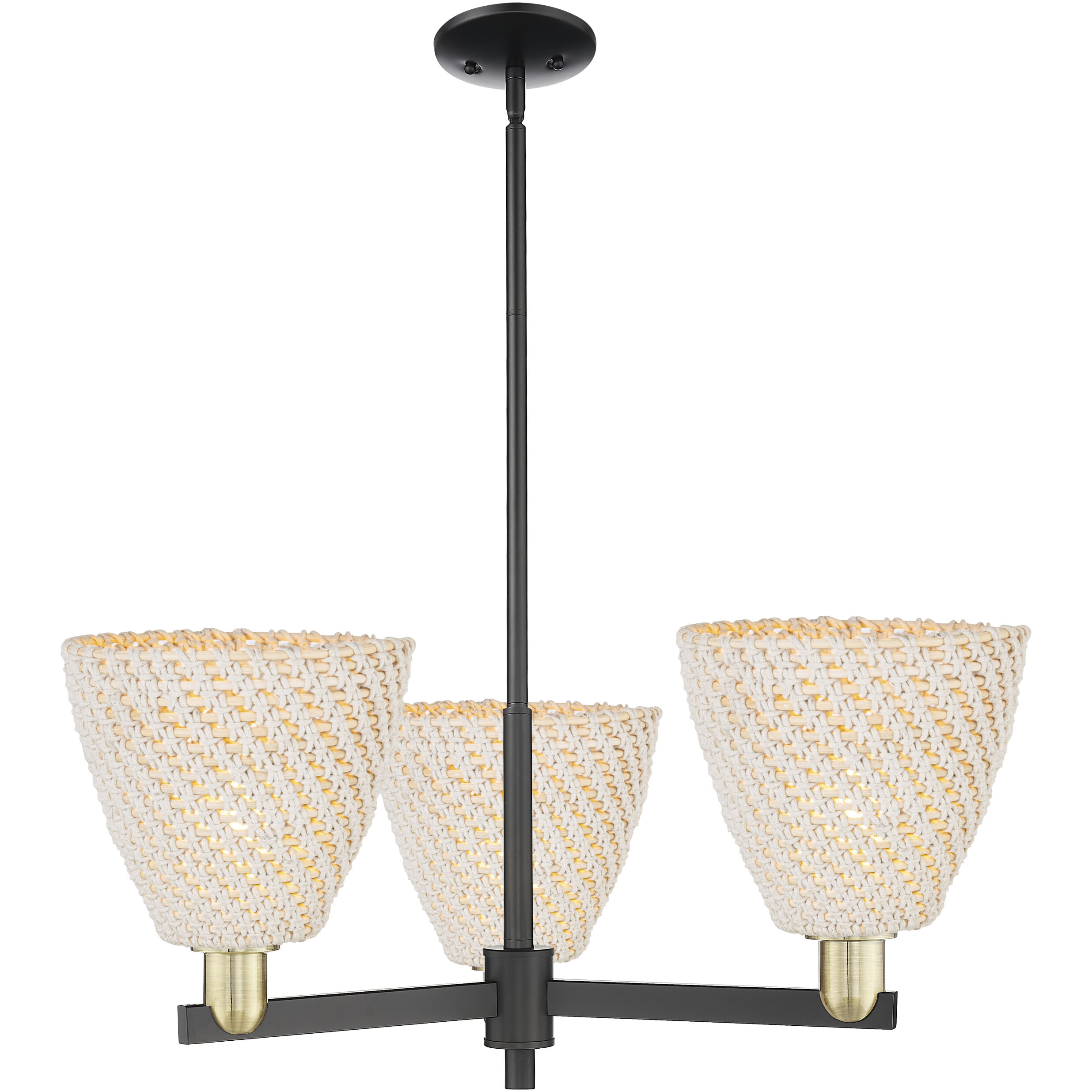 Arcadia Bristol Natural 3 Light 31 inch Black Antique Brass Chandelier Ceiling Light