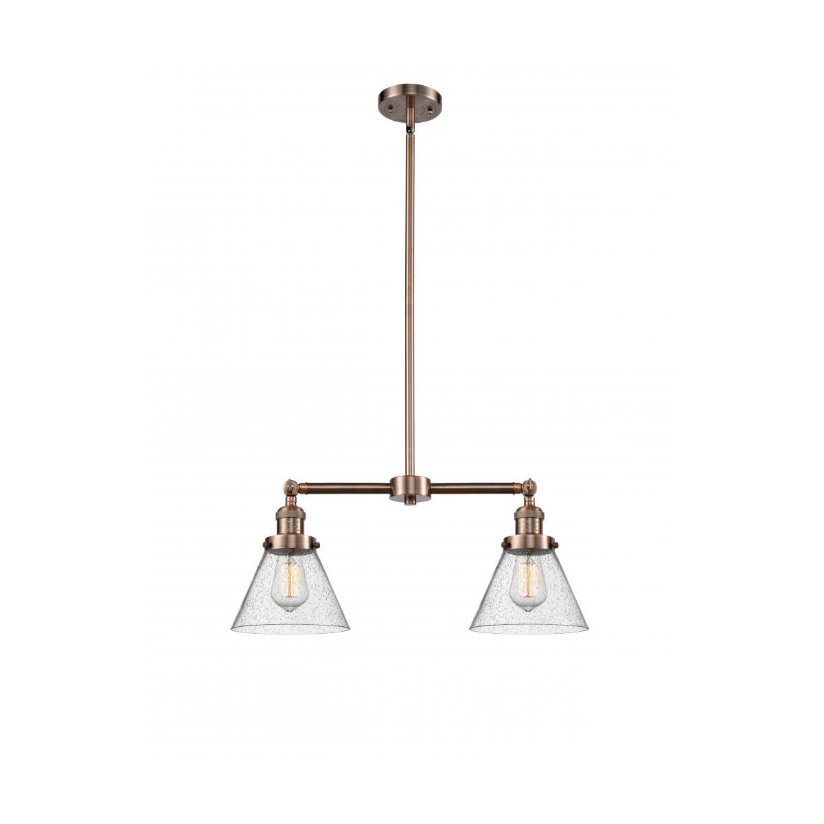 Franklin Restoration Large Cone 2 Light 21 inch Antique Copper Chandelier Ceiling Light in Seedy Glass, Franklin Restoration