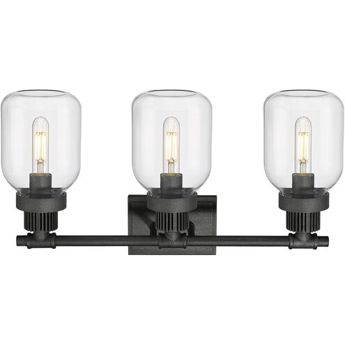 Somers 3 Light 24 inch Weathered Zinc Bath Vanity Light Wall Light in Clear Glass