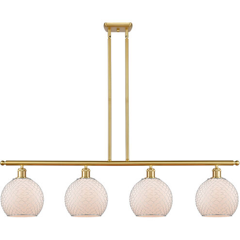 Ballston Farmhouse Chicken Wire 4 Light 48 inch Satin Gold Island Light Ceiling Light, Ballston