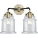 Nouveau Canton 2 Light 14 inch Black Antique Brass Bath Vanity Light Wall Light in Clear Glass, Nouveau
