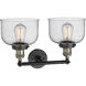 Franklin Restoration Large Bell 2 Light 19 inch Black Antique Brass Bath Vanity Light Wall Light in Seedy Glass, Franklin Restoration