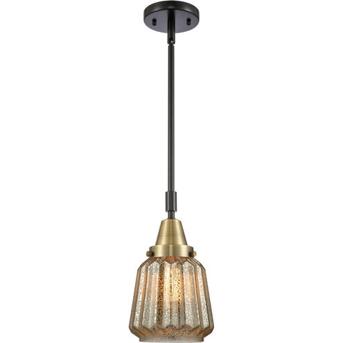 Franklin Restoration Chatham LED 6 inch Black Antique Brass Mini Pendant Ceiling Light in Mercury Glass