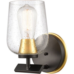 Remy LED 5 inch Black Satin Gold Bath Vanity Light Wall Light in Seedy Glass