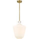 Lowell LED 12 inch Brushed Brass Mini Pendant Ceiling Light in Matte White Glass