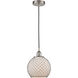 Ballston Farmhouse Chicken Wire 1 Light 8 inch Brushed Satin Nickel Mini Pendant Ceiling Light in White Glass with Black