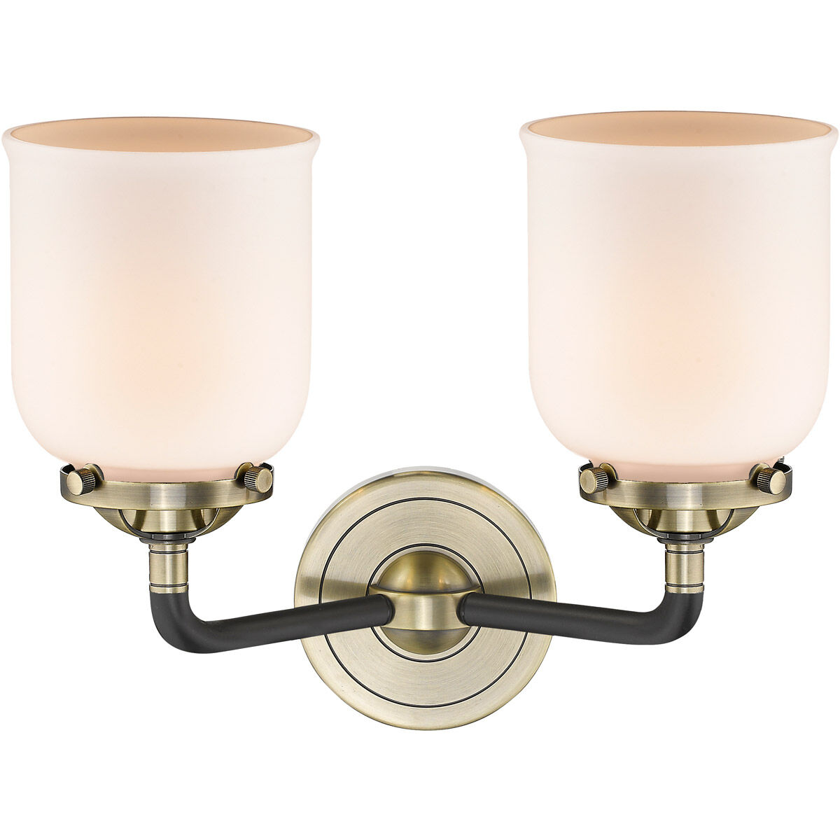 Nouveau Small Bell LED 13 inch Black Antique Brass Bath Vanity Light Wall Light in Matte White Glass, Nouveau