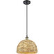 Woven Rattan 1 Light 12 inch Black Antique Brass and Natural Pendant Ceiling Light