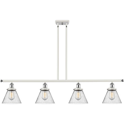 Ballston Large Cone LED 48 inch White and Polished Chrome Island Light Ceiling Light in Seedy Glass