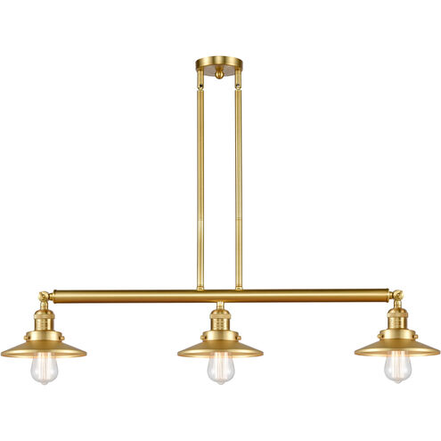 Franklin Restoration Railroad 3 Light 41 inch Satin Gold Island Light Ceiling Light, Franklin Restoration