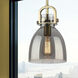Newton Bell 1 Light 8 inch Brushed Brass Mini Pendant Ceiling Light in Light Smoke Glass