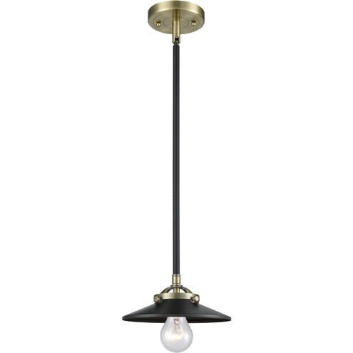 Nouveau Railroad LED 8 inch Black Antique Brass Mini Pendant Ceiling Light in Matte Black, Nouveau