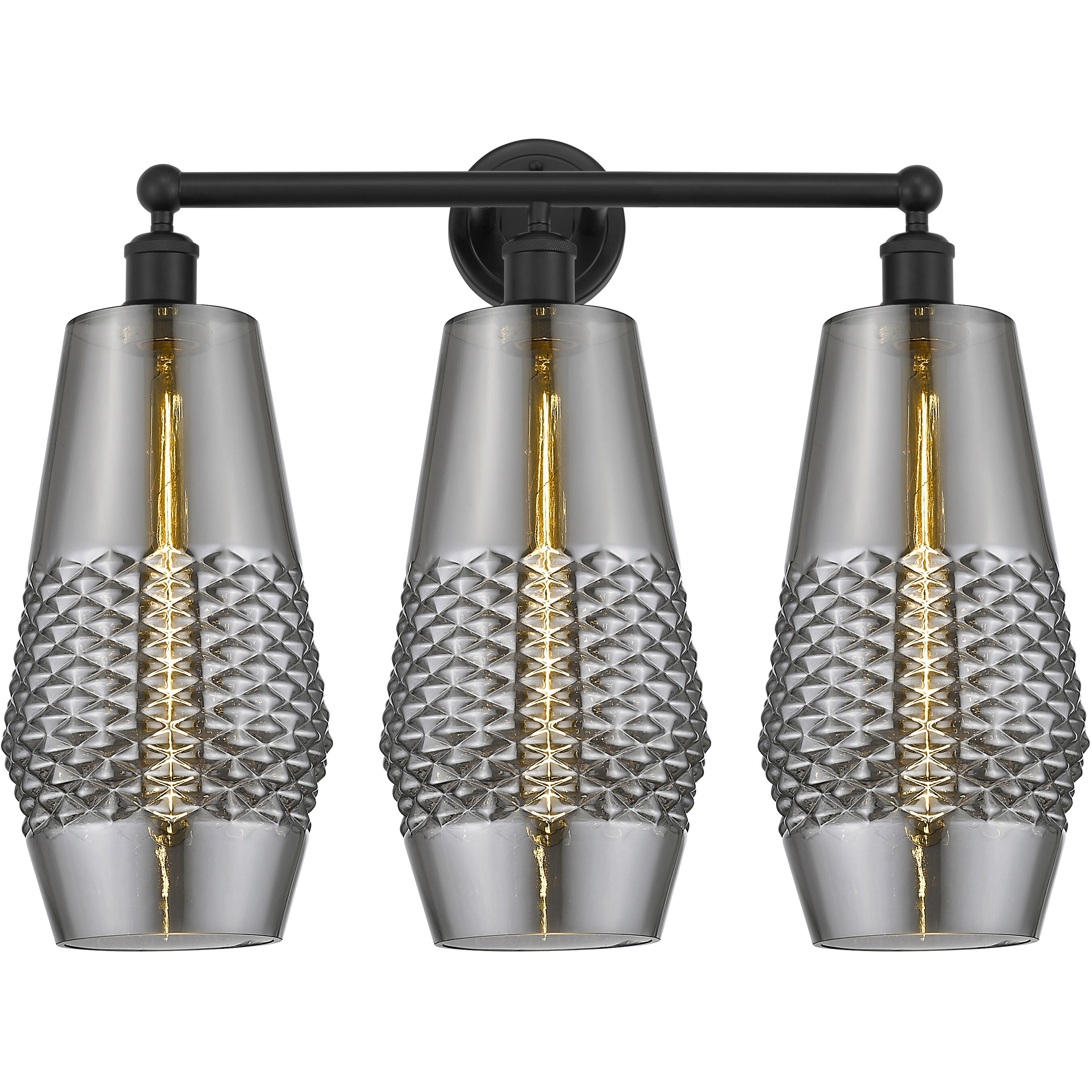 Windham 3 Light 25 inch Matte Black Bath Vanity Light Wall Light in Smoked Glass