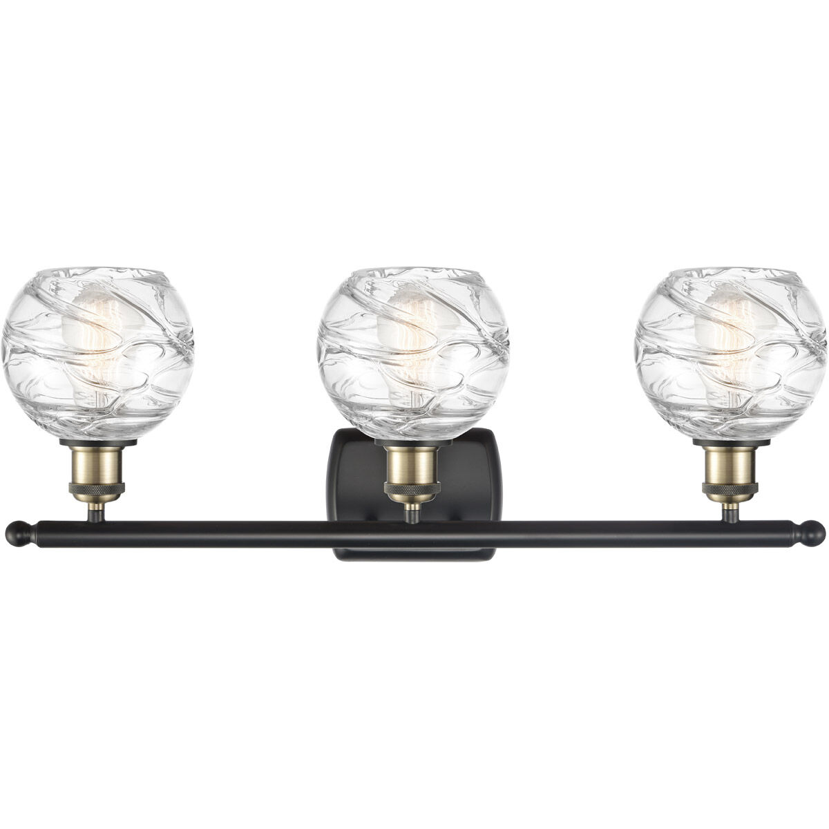 Ballston Small Deco Swirl 3 Light 26 inch Black Antique Brass Bath Vanity Light Wall Light, Ballston