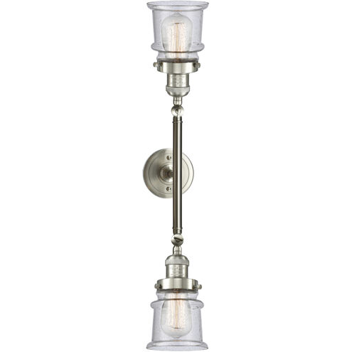 Franklin Restoration Small Canton 2 Light 17 inch Brushed Satin Nickel Bath Vanity Light Wall Light in Seedy Glass, Franklin Restoration