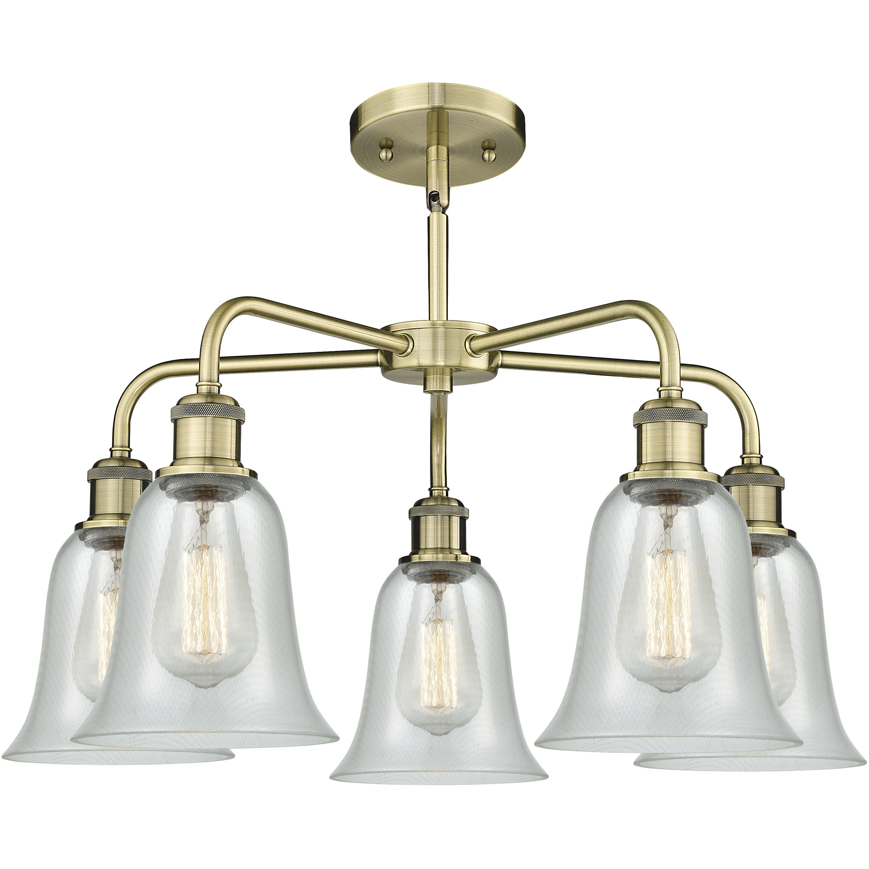 Hanover 5 Light 24.25 inch Antique Brass Chandelier Ceiling Light in Fishnet Glass
