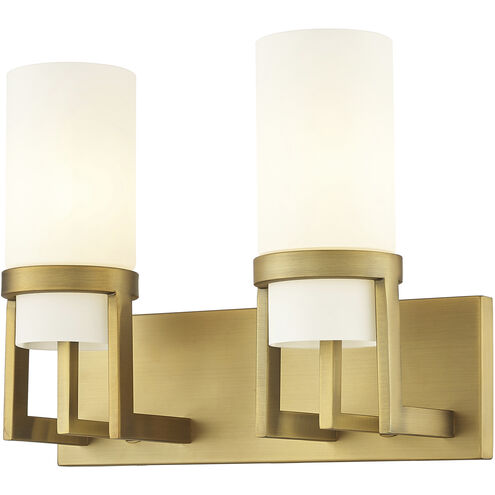 Utopia 2 Light 15 inch Brushed Brass Bath Vanity Light Wall Light in Matte White Glass