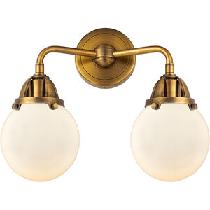 Nouveau 2 Beacon 2 Light 14 inch Brushed Brass Bath Vanity Light Wall Light in Matte White Glass