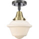 Franklin Restoration Small Oxford 1 Light 8 inch Black Antique Brass and Matte Black Flush Mount Ceiling Light in Matte White Glass