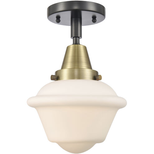 Franklin Restoration Small Oxford 1 Light 7.5 inch Black Antique Brass Flush Mount Ceiling Light in Matte White Glass
