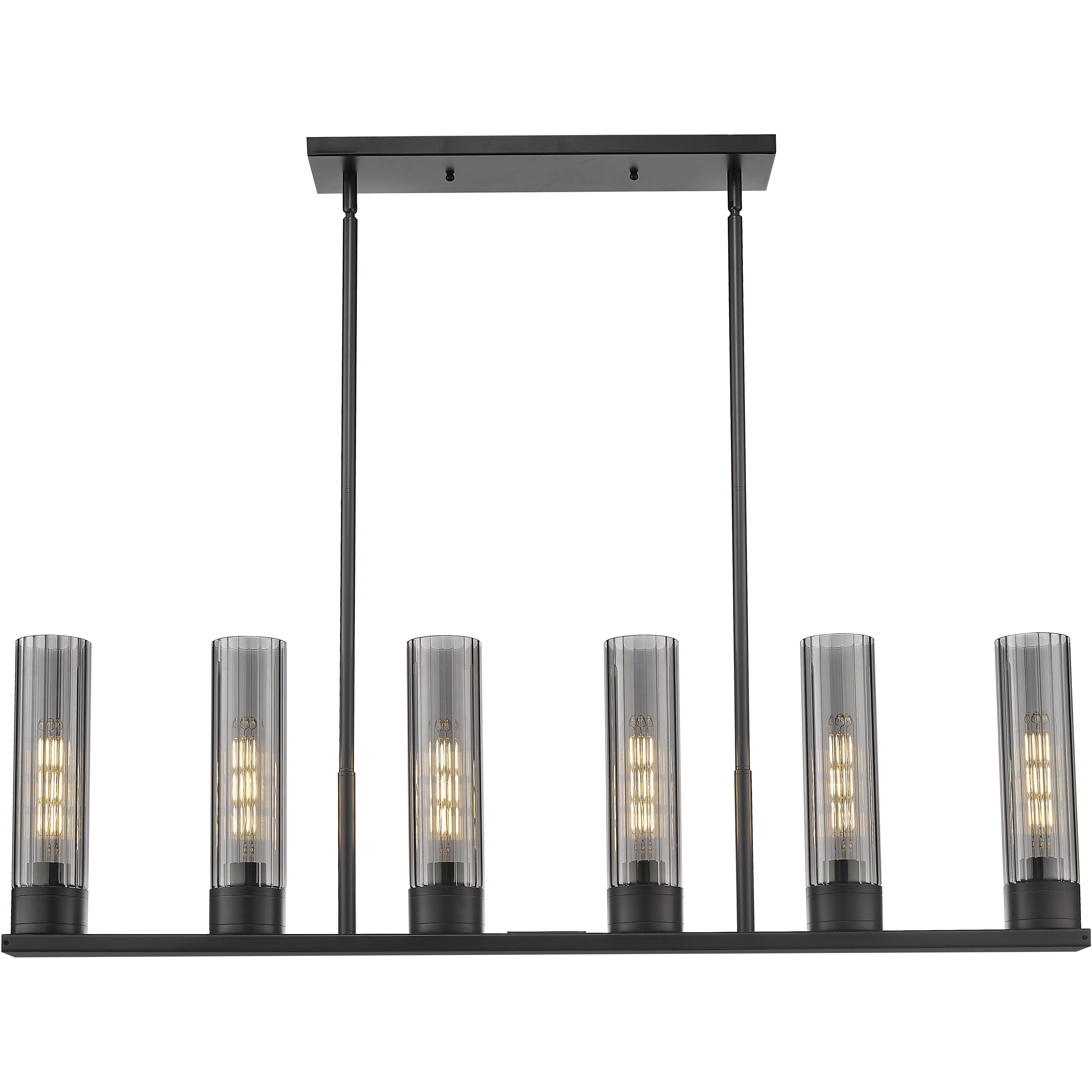 Empire 6 Light 44.25 inch Matte Black Linear Pendant Ceiling Light in Plated Smoke Glass