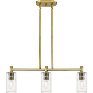 Crown Point 3 Light 30.5 inch Brushed Brass Island Light Ceiling Light in Seedy Glass