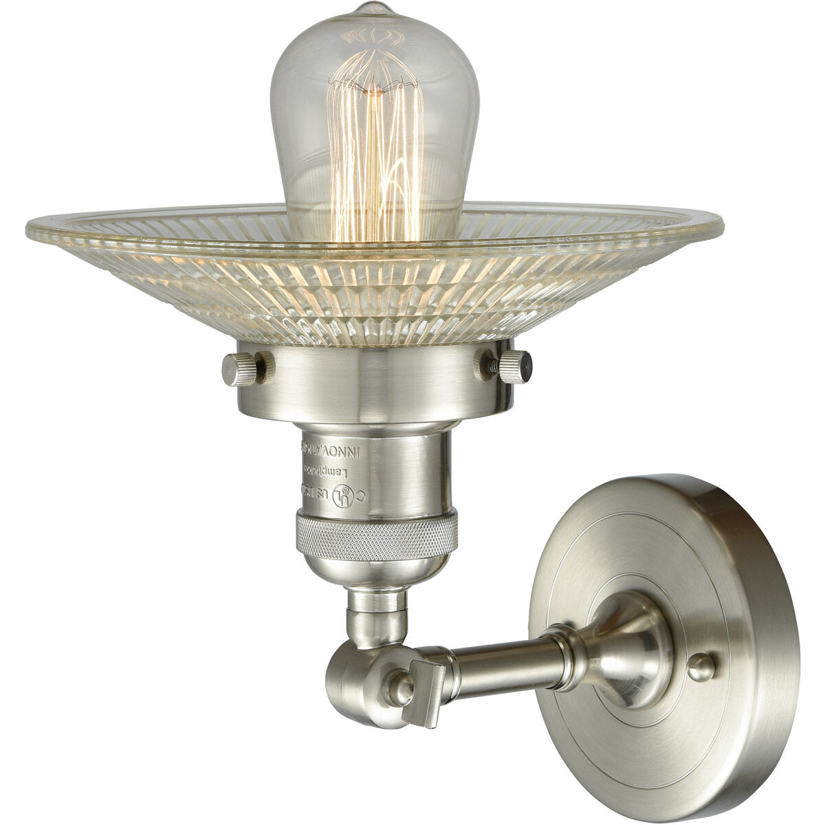 Franklin Restoration Halophane 1 Light 9 inch Brushed Satin Nickel Sconce Wall Light in Clear Halophane Glass, Franklin Restoration