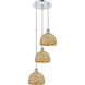 Woven Rattan 3 Light 18.5 inch Polished Chrome and Natural Multi Pendant Ceiling Light