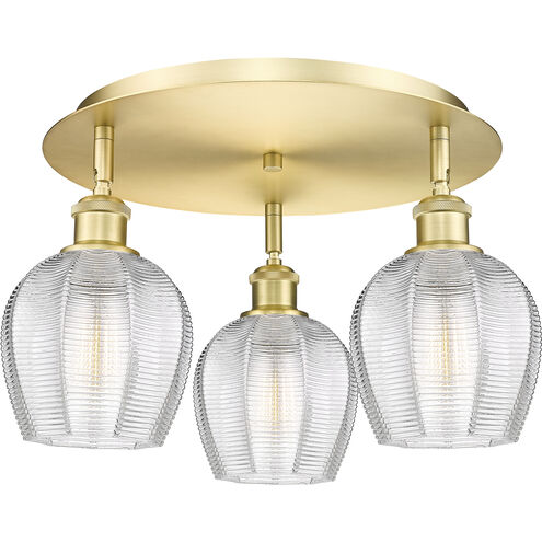 Norfolk 3 Light 17.5 inch Satin Gold Flush Mount Ceiling Light in Clear