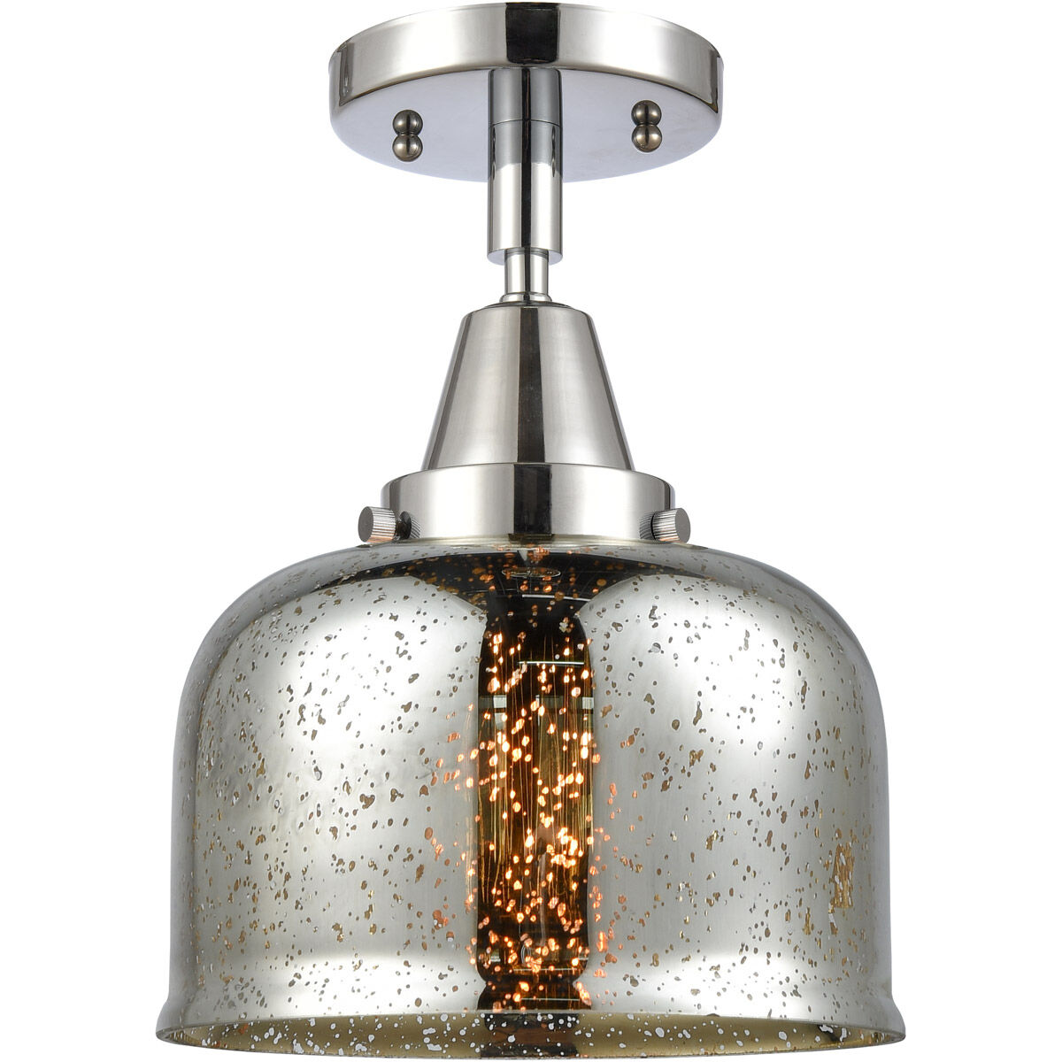 Franklin Restoration Large Bell 1 Light 8 inch Polished Chrome Flush Mount Ceiling Light in Silver Plated Mercury Glass