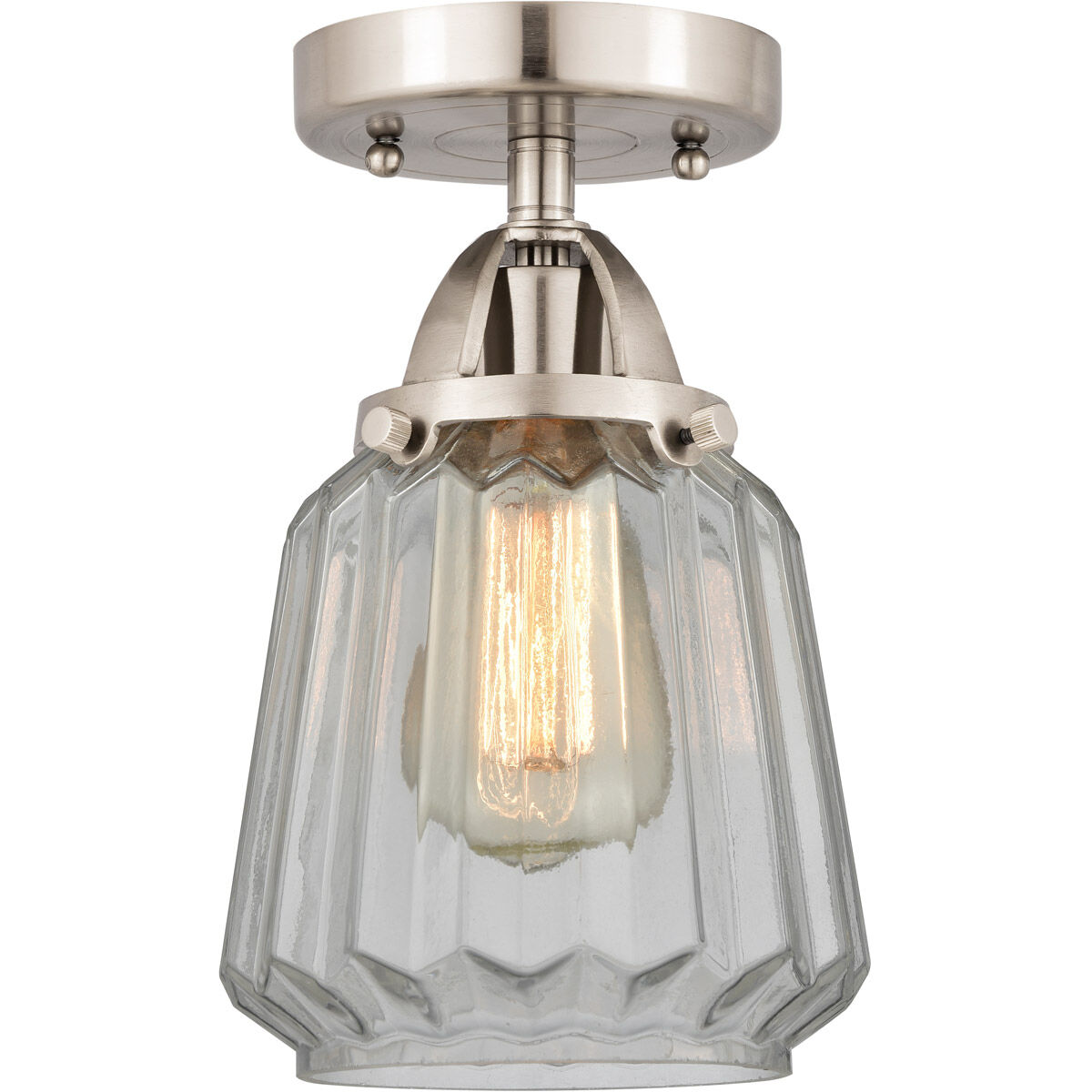 Nouveau 2 Chatham 1 Light 6 inch Brushed Satin Nickel Semi-Flush Mount Ceiling Light in Clear Glass