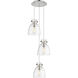 Newton Bell 3 Light 15.5 inch Polished Nickel Multi Pendant Ceiling Light in Clear Glass