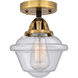 Nouveau 2 Small Oxford 1 Light 8 inch Black Antique Brass and Matte Black Semi-Flush Mount Ceiling Light in Seedy Glass