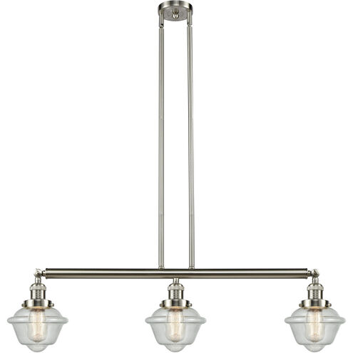 Franklin Restoration Small Oxford 3 Light 40 inch Brushed Satin Nickel Island Light Ceiling Light in Seedy Glass, Franklin Restoration