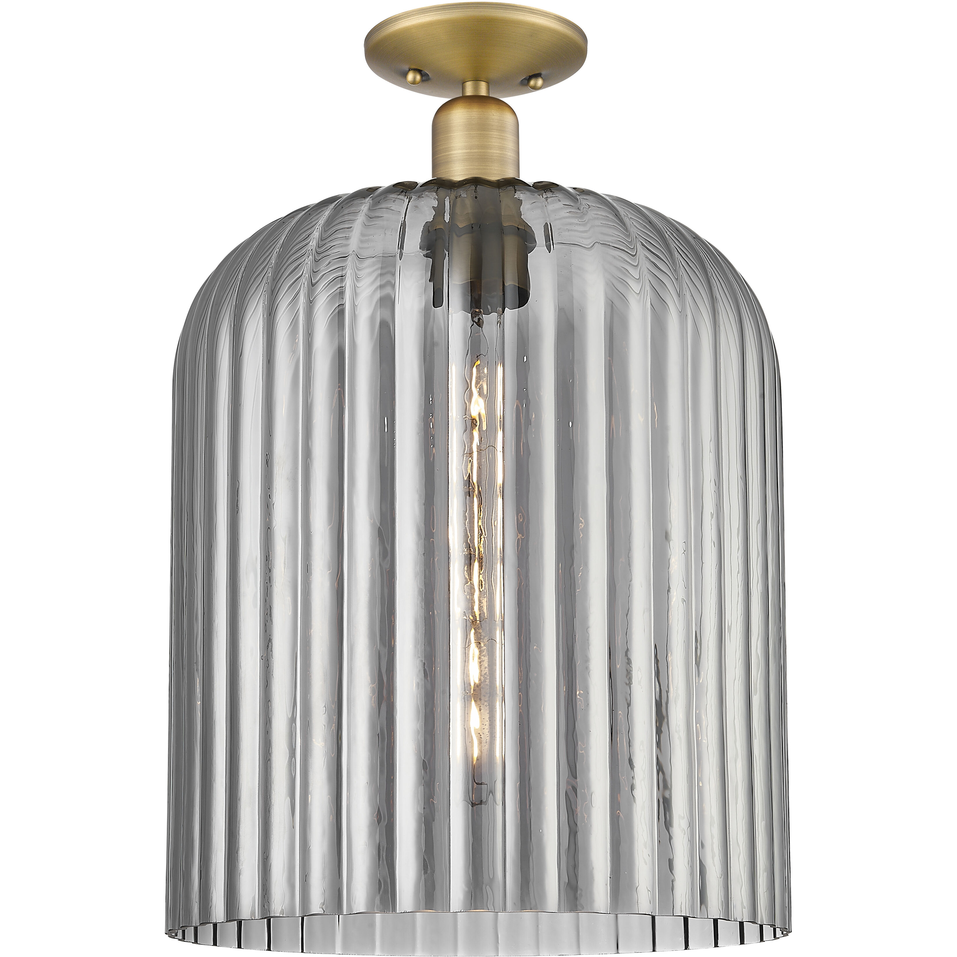 Bridal Veil 1 Light 12 inch Brushed Brass Semi-Flush Mount Ceiling Light in Light Smoke Glass