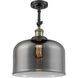 Franklin Restoration X-Large Bell LED 12 inch Black Antique Brass Semi-Flush Mount Ceiling Light in Plated Smoke Glass, Franklin Restoration