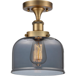 Ballston Large Bell LED 8 inch Matte Black Semi-Flush Mount Ceiling Light in Plated Smoke Glass, Ballston