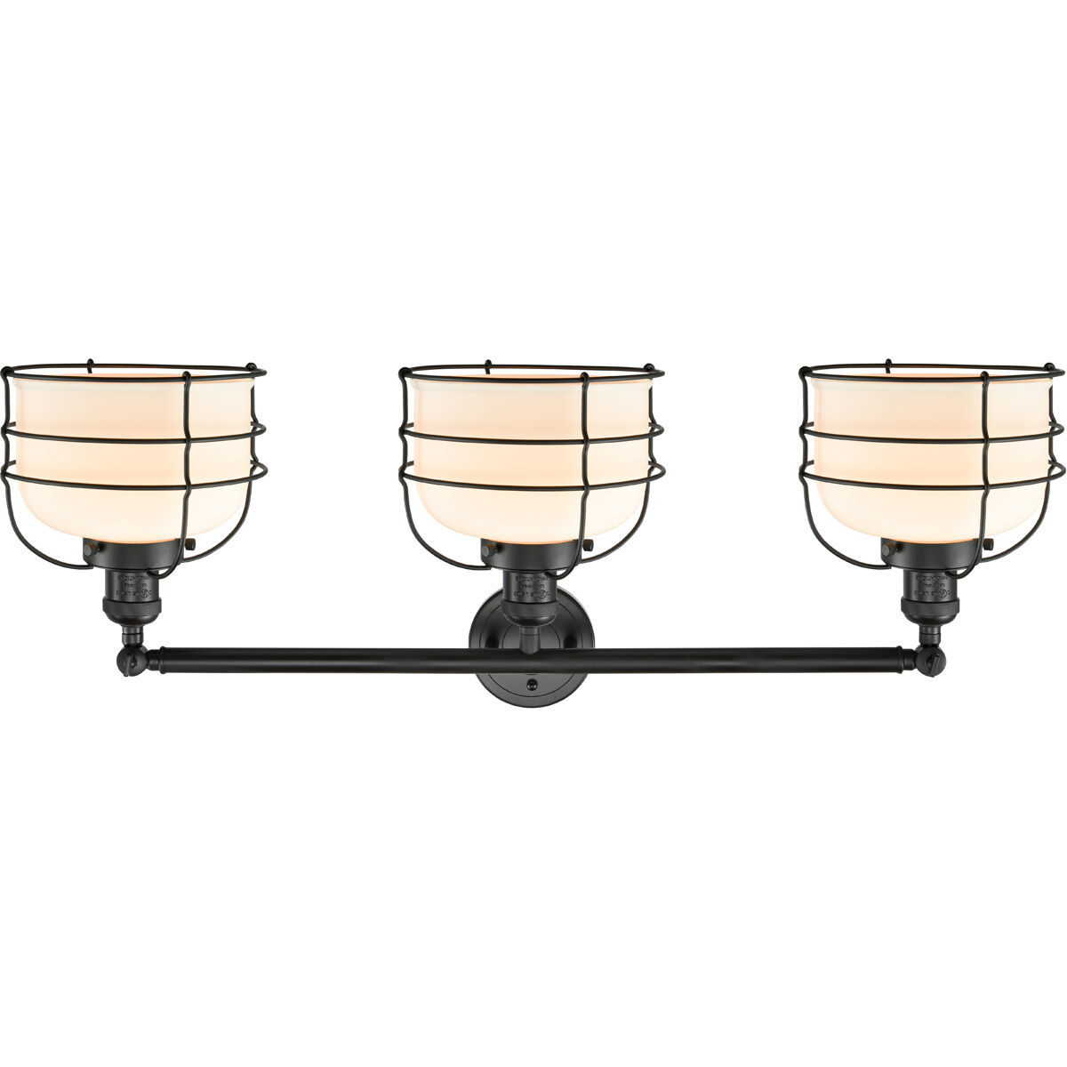 Franklin Restoration Large Bell Cage LED 34 inch Matte Black Bath Vanity Light Wall Light in Matte White Glass, Franklin Restoration