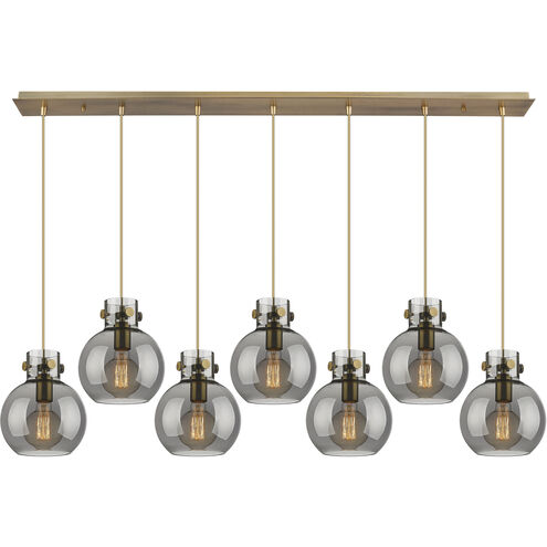 Newton Sphere 7 Light 51.75 inch Brushed Brass Linear Pendant Ceiling Light in Light Smoke Glass