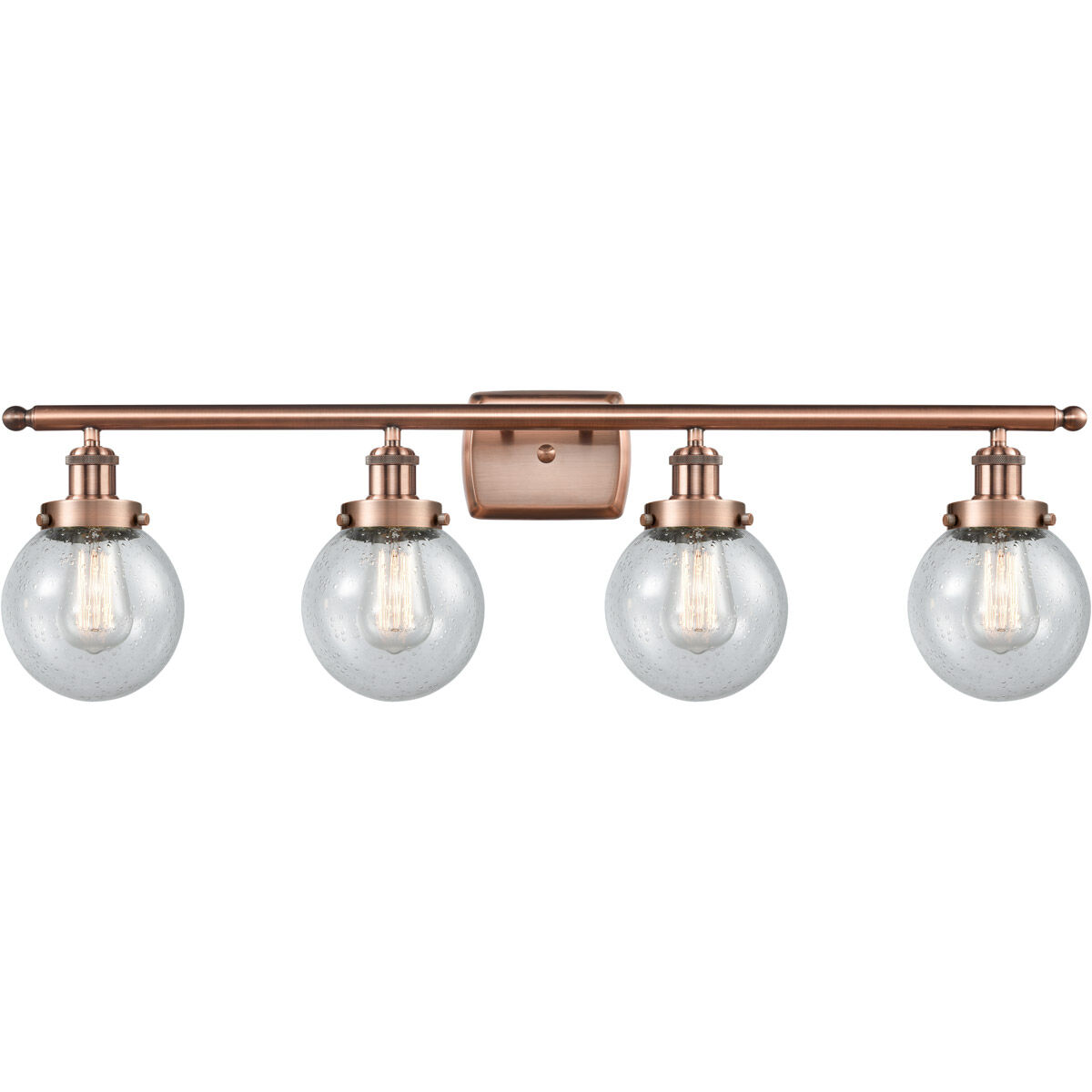 Ballston Beacon 4 Light 36 inch Antique Copper Bath Vanity Light Wall Light in Seedy Glass