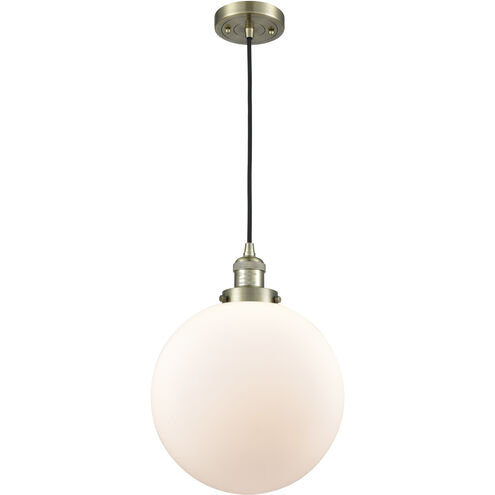 Franklin Restoration Beacon 1 Light 12 inch Antique Brass Mini Pendant Ceiling Light in Incandescent, Matte White, Franklin Restoration