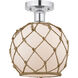 Edison Farmhouse Rope 1 Light 8 inch Polished Chrome Semi-Flush Mount Ceiling Light in White Glass with Brown Rope