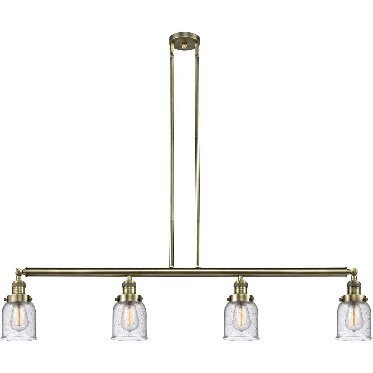Franklin Restoration Small Bell 4 Light 49.63 inch Antique Brass Island Light Ceiling Light in Seedy Glass, Franklin Restoration