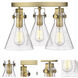 Newton Cone 3 Light 19.63 inch Brushed Brass Flush Mount Ceiling Light in Seedy Glass