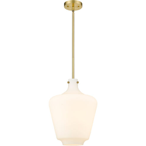 Lowell LED 12 inch Satin Gold Mini Pendant Ceiling Light in Matte White Glass