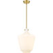 Lowell LED 12 inch Satin Gold Mini Pendant Ceiling Light in Matte White Glass