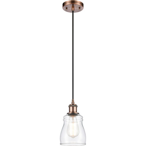 Ballston Ellery LED 5 inch Antique Copper Mini Pendant Ceiling Light in Clear Glass, Ballston