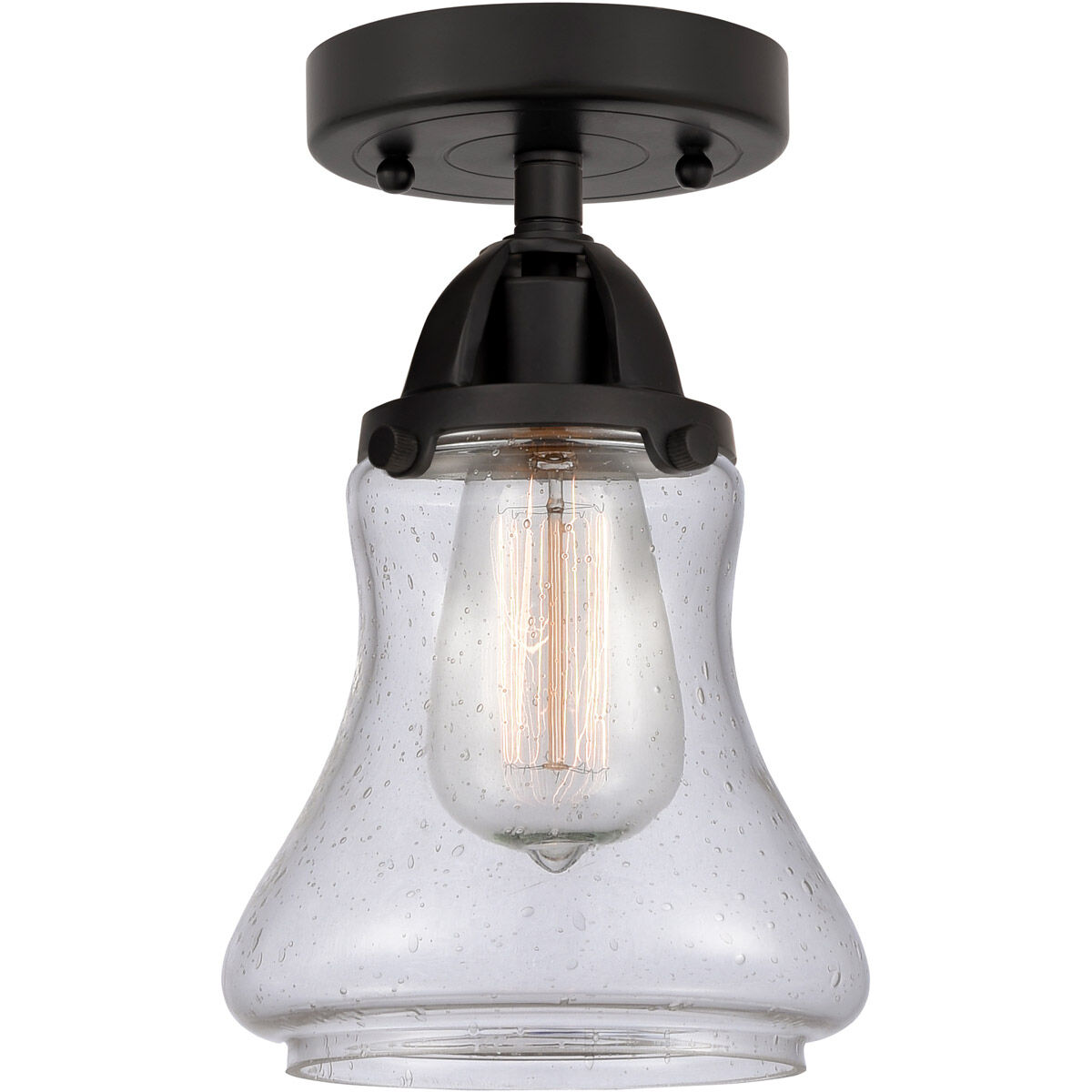 Nouveau 2 Bellmont LED 6 inch Matte Black Semi-Flush Mount Ceiling Light in Seedy Glass