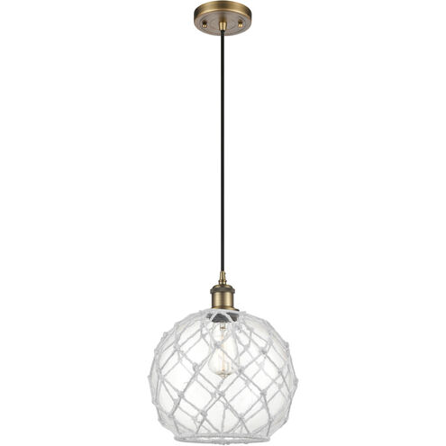 Ballston Farmhouse Rope 1 Light 10 inch Brushed Brass Mini Pendant Ceiling Light in Bulb Not Included, Clear Glass with White Rope, Ballston