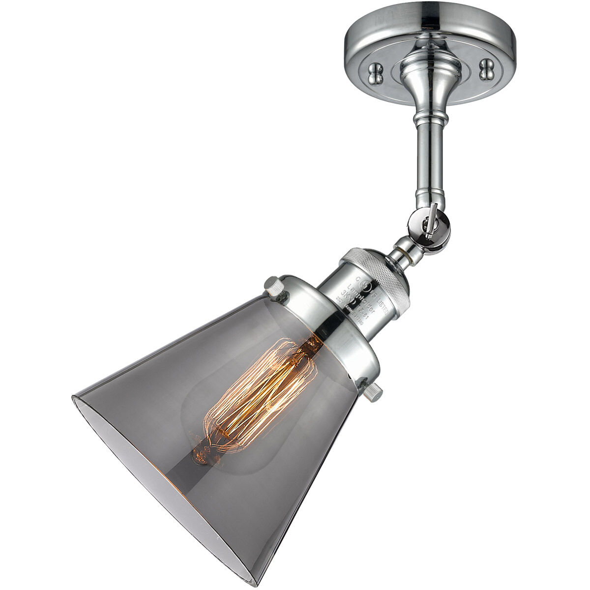 Franklin Restoration Small Cone LED 6 inch Polished Chrome Sconce Wall Light in Plated Smoke Glass, Franklin Restoration